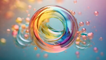 Dynamic 3d rendering illustration of sphere glass with rainbow colorful reflections composition.   - obrazy, fototapety, plakaty