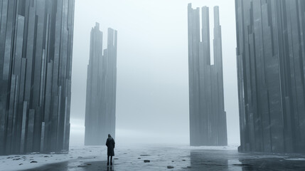 man walking in the fog. Generative AI