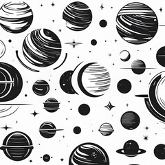 outer space planet galaxy vector-style logo art with Sharp lines and solid color