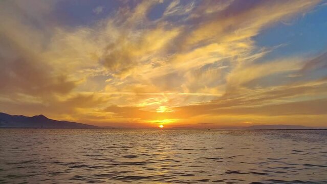 Magnificent Yellow Sunset View on the Sea Footage.