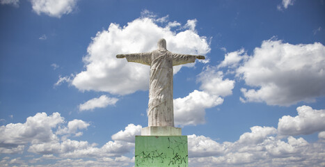 Castro Paraná Brazil Public statue of Christ on top of the hill on a sunny day PR Parana - obrazy, fototapety, plakaty
