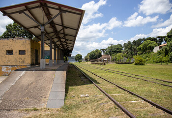 Castro Paraná Brazil Abandoned train station in the city of Castro on a sunny day with a view of the train tracks