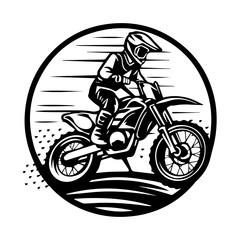 Motocross biker line art logo design illustration