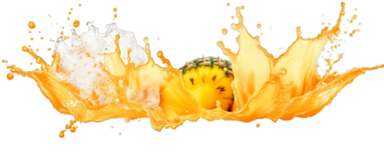 pineapple Slices and splash on transparent background 