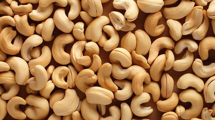 Cashew nuts background top view. Cashew nuts pattern. Healthy nuts. Template for packaging cashew nuts close-up. Generative ai