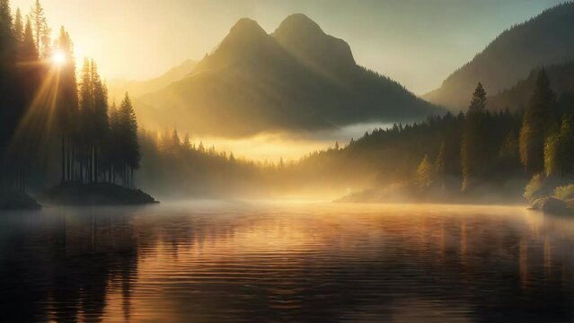 Beautiful ripping lake at sunrise - AI Animation