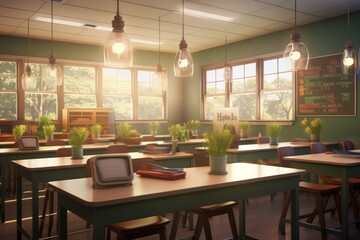 Interior of a cafe with tables and chairs. 3d render