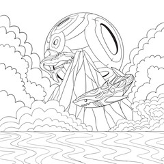 Sharks in the sky line art design.