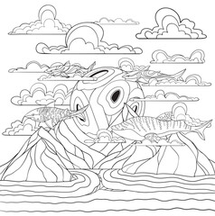 Sharks in the sky line art design.