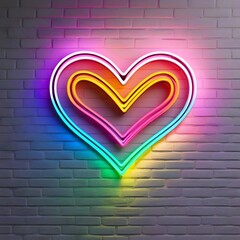 Bright rainbow neon heart on the wall