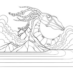 Squid in the sky line art design.