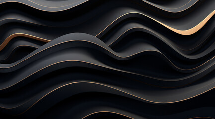 Black abstract background design. Modern wavy pattern in monochrome colors. Premium stripe texture for banner, business backdrop. Dark horizontal vector template - obrazy, fototapety, plakaty