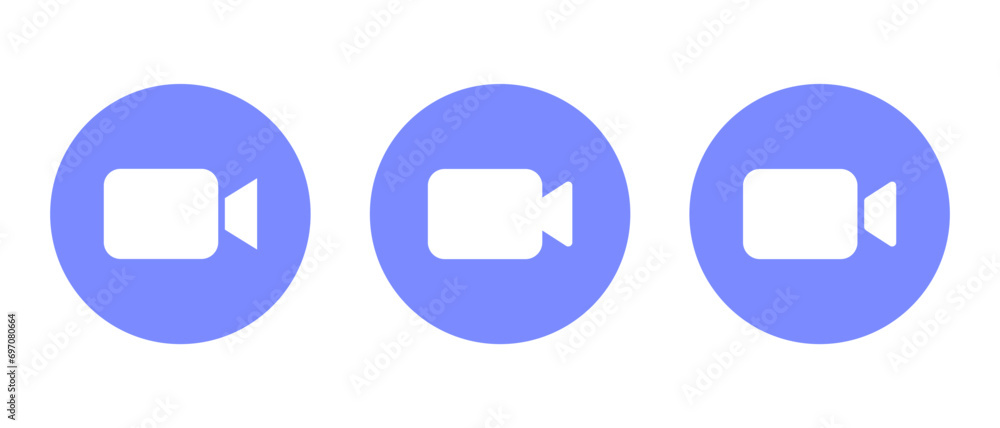 Poster video call icon set in flat style. social media camera button vector