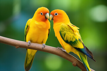 couple of parrots on a branch