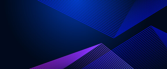 Black blue and purple violet vector glowing tech geometric 3D line modern abstract banner. Futuristic technology lines background design. Modern graphic element. Horizontal banner template