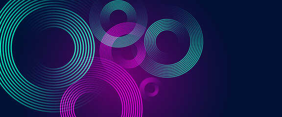 Green and purple violet vector abstract 3D futuristic modern neon banner with shape line. Futuristic technology lines background design. Modern graphic element. Horizontal banner template