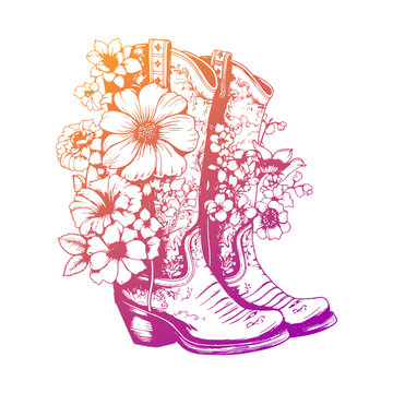 Cowgirl Boots Illustration Clip Art Design Shape. Western Silhouette Icon Vector.