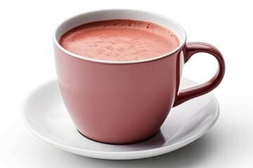 Isolated white background, red mug of hot chocolate drink.