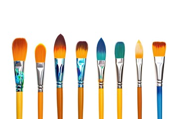 Round paintbrushes with painted tips isolated on a white background.