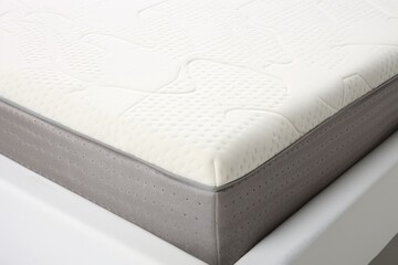 Memory mattress in white and gray.
