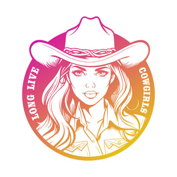 Cowgirl Illustration Clip Art Design Shape. long Live Cowgirls Silhouette Icon Vector.
