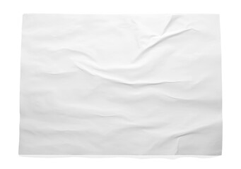 White crumpled sheet of paper on light grey background, top view. Wall poster