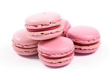 Closeup of pink macarons on white background
