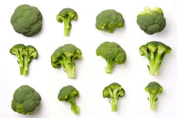 Fresh broccoli blocks isolated on white background.