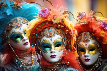 Colorful masks at a festival in Venice, Italy.