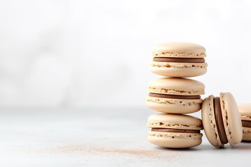 French vanilla macaron stack on light background with empty area