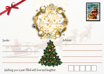 christmas card with christmas tree decorations