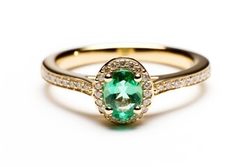 Green emerald and diamond rings in 18K gold.