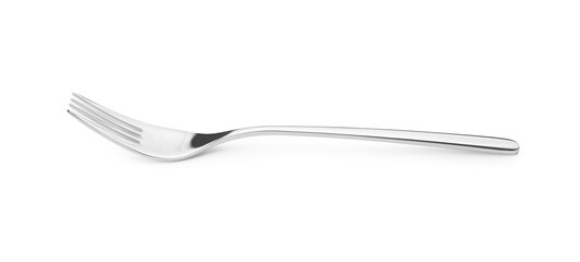 One shiny silver fork isolated on white