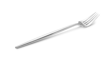 One shiny silver fork isolated on white