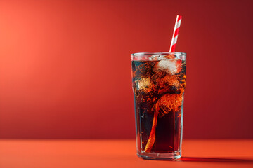 Cola with Ice and Striped Straw