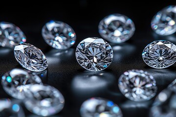 Scattered diamond fragments showcasing the gem's facet cut, constantly shifting in and out of focus.