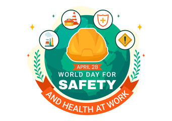 World Day for Safety and Health at Work Vector Illustration on April 28 with Mechanic Tool and Construction Helmet in Flat Cartoon Background