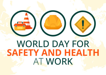 World Day for Safety and Health at Work Vector Illustration on April 28 with Mechanic Tool and Construction Helmet in Flat Cartoon Background