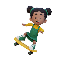 3D girl character ride skateboard