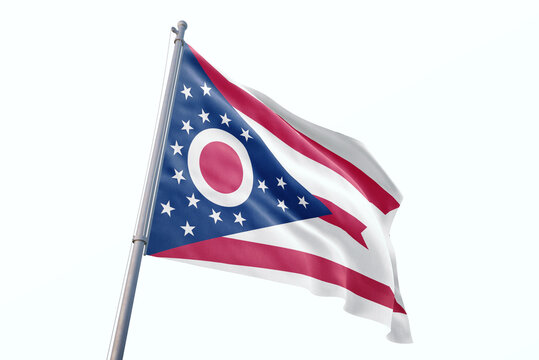 Ohio flag waving isolated on white background