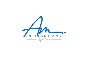 Initial AM signature logo template vector. Hand drawn Calligraphy lettering Vector illustration.