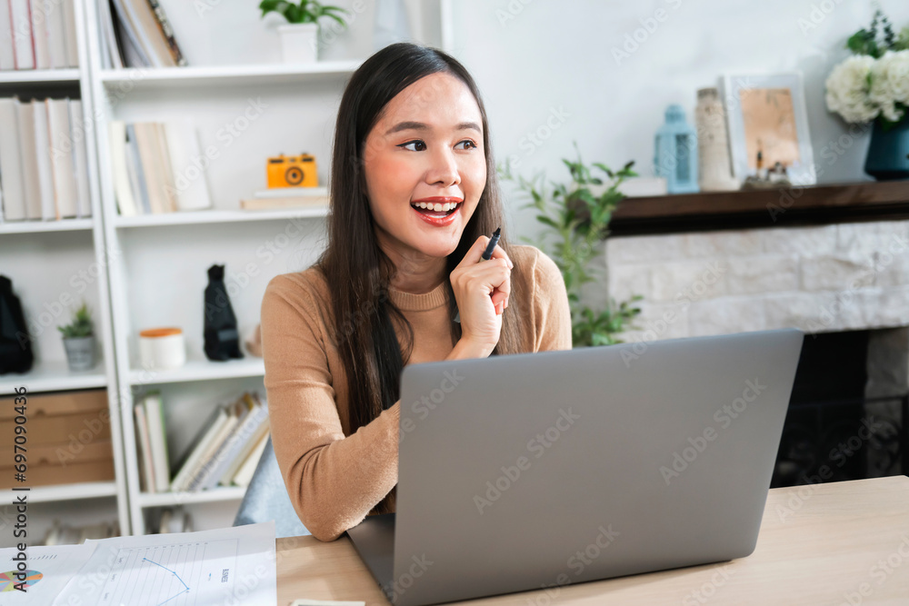Poster accountant or auditor working with computer in office
