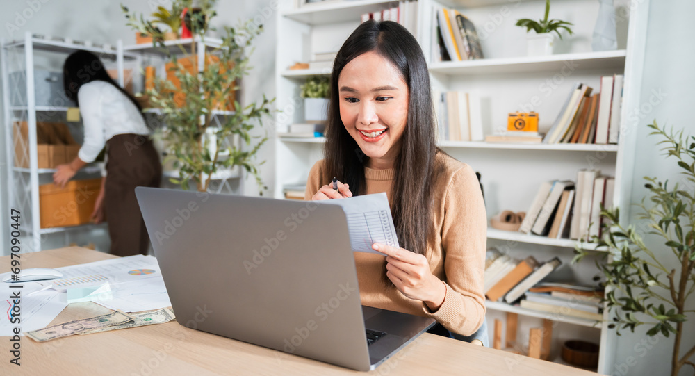 Poster Accountant Or Auditor working With computer in office