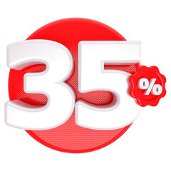 35 percentage discount number red with label 3d render
