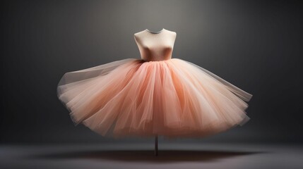 Minimalistic view of a peach fuzzcolored tulle tutu, exuding elegance and femininity for a classical ballet performance. - obrazy, fototapety, plakaty
