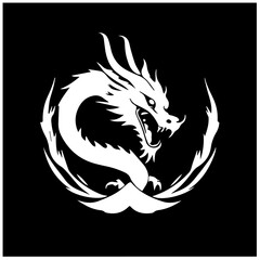 Obraz premium vector illustration, dragon tattoo designs, black and white graphics, dragon lunar new year, Chinese horoscope