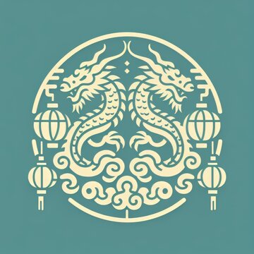 chinese new year, icon double dragon, symbol dragon, circel logo dragon, chinese dragon icon, dragon chinese symbol