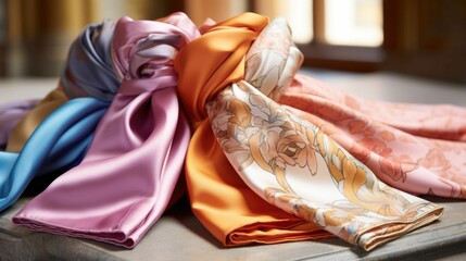 A touch of elegance with this silk scarf collection, including a luscious peach fuzztoned piece.
