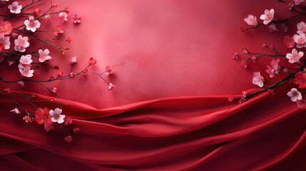 Mockup with flowers and petals on dark red and purple background