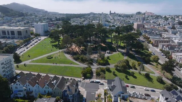 Painted Ladies Victorian houses in Alamo Square. San Francisco, California cityscape at Alamo Square. It is the row of Victorian houses at Steiner.